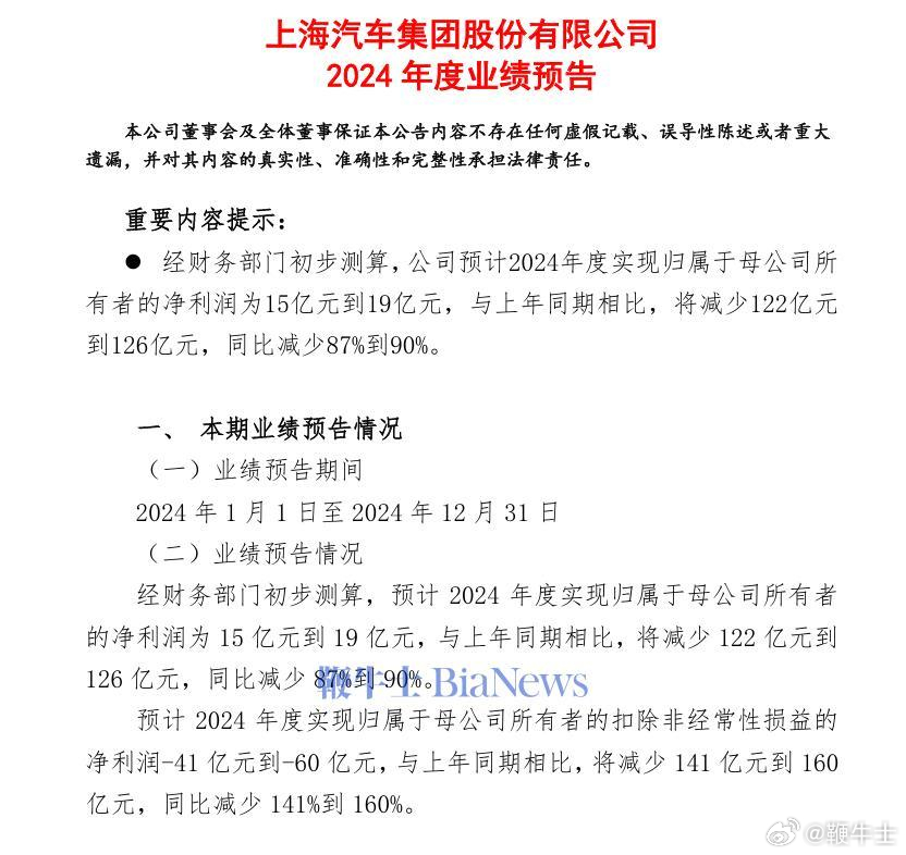 上汽集团展望未来业绩强劲，预计2024年度净利润超15亿